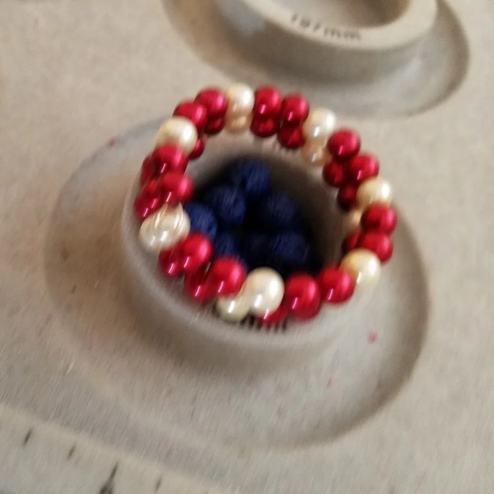 HAND CRAFTED Pearl Wrap Bracelet Red and White Coil Bracelet Memory Wire